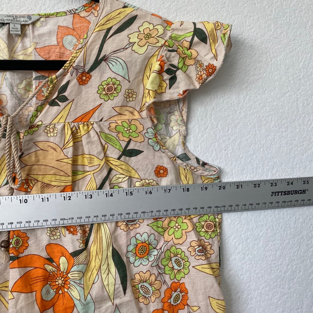 Hester & Orchard Linen Blend Floral Blouse Boho‎ Cottagecore Top Size L Resort - Picture 6 of 10